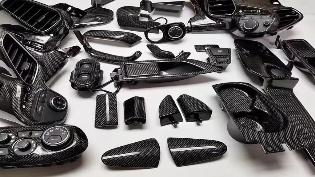 Carbon fiber auto body kit for car modification, enhancing aerodynamics and visual appeal