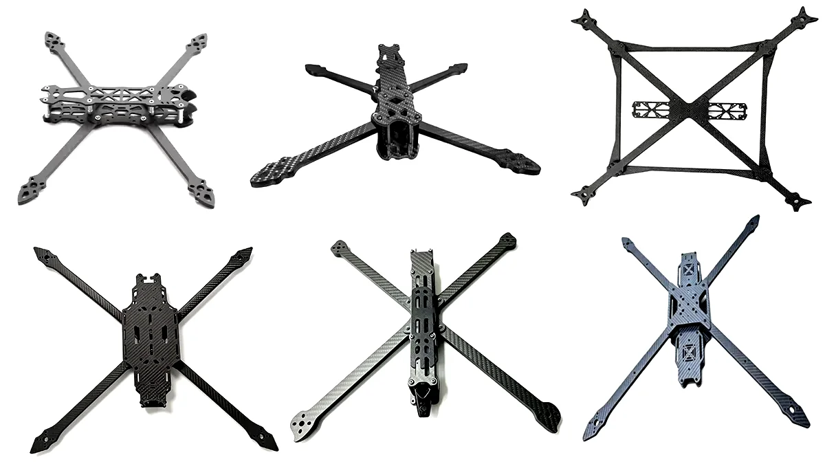 FPV drone carbon fiber frames in different sizes from 5 to 15 inch