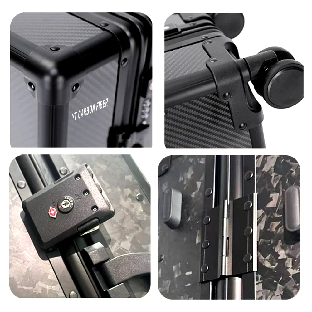 Carbon fiber luggage detail handle wheels lock YTCarbon