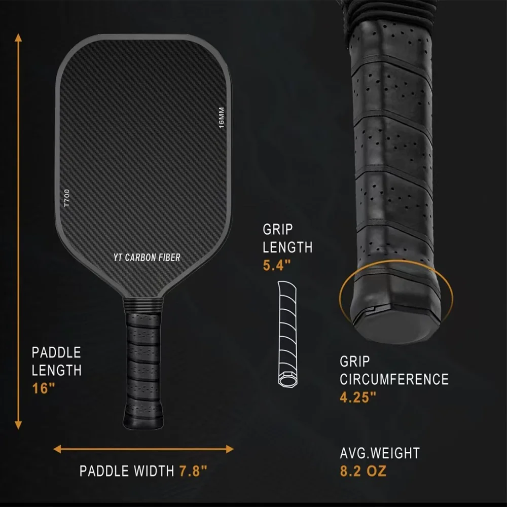 Carbon fiber pickleball paddle side profile 16mm thickness YTCarbon