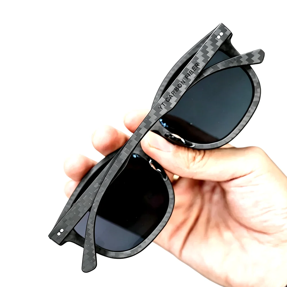 Carbon fiber sunglasses 3K twill back view held in hand YTCarbon