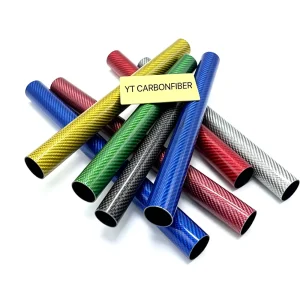 Colored carbon fiber tube red weave pattern front view YTCarbon