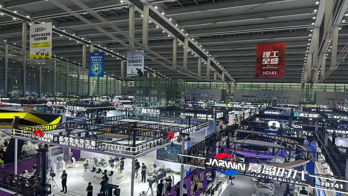 YT CARBON booth presentation showcasing advanced carbon fiber drone products at the 2026 UASE Expo in Shenzhen.