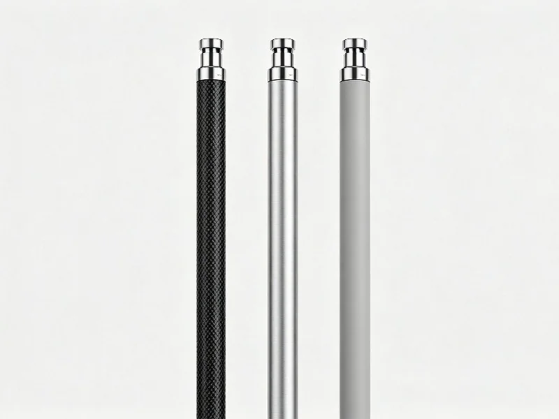 Three antenna mast materials compared side by side: carbon fiber aluminum and fiberglass tubes