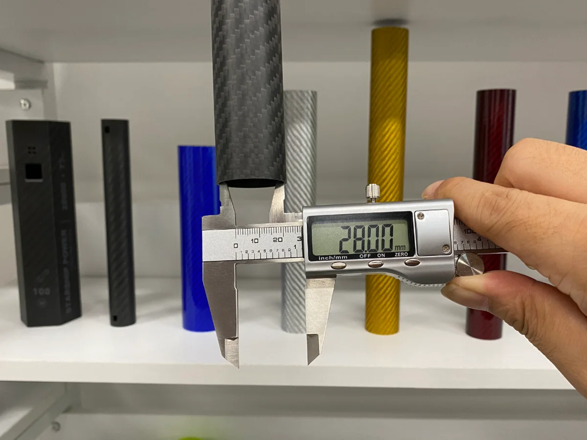 Full inspection of carbon fiber tubes with calipers at YTCarbon factory