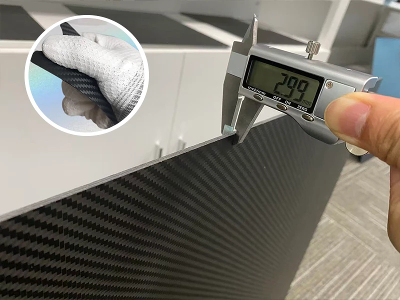Caliper thickness measurement for carbon fiber plate tolerance
