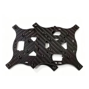 Carbon fiber plate with threaded inserts front view, pre-installed stainless steel helicoil inserts for secure bolt fastening