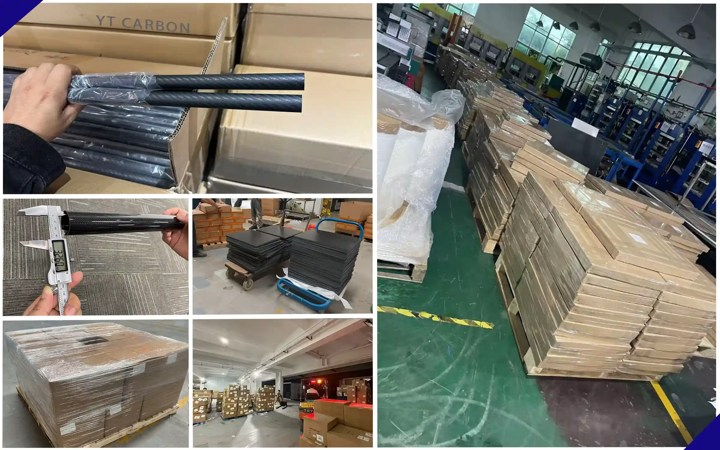 Quality inspection and international packing of carbon fiber products at YTCarbon factory