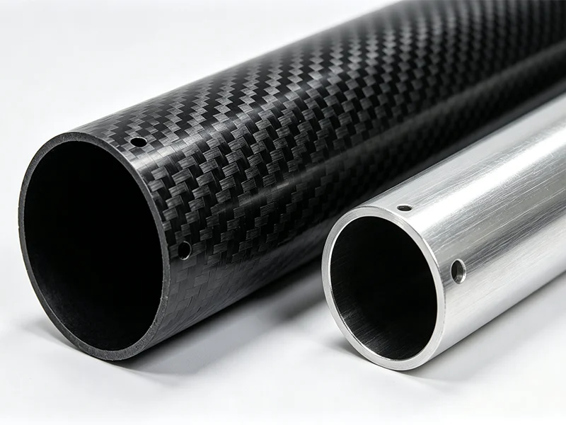 Carbon fiber telescope tube compared with aluminum tube showing material differences from China
