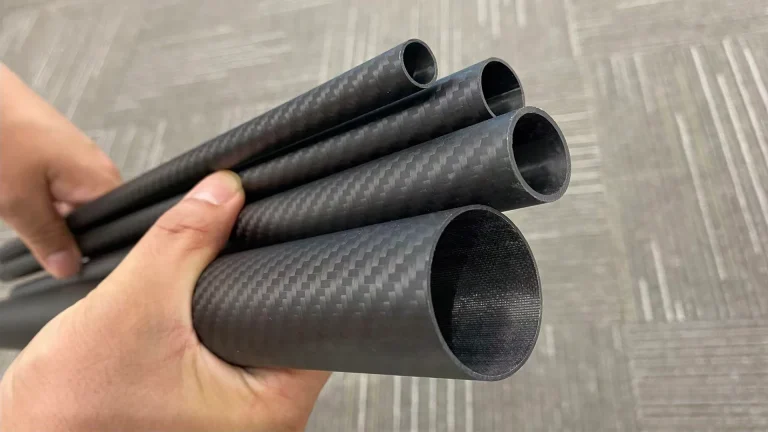 Cross section of carbon fiber tube for robotic applications showing wall thickness and 3K twill weave