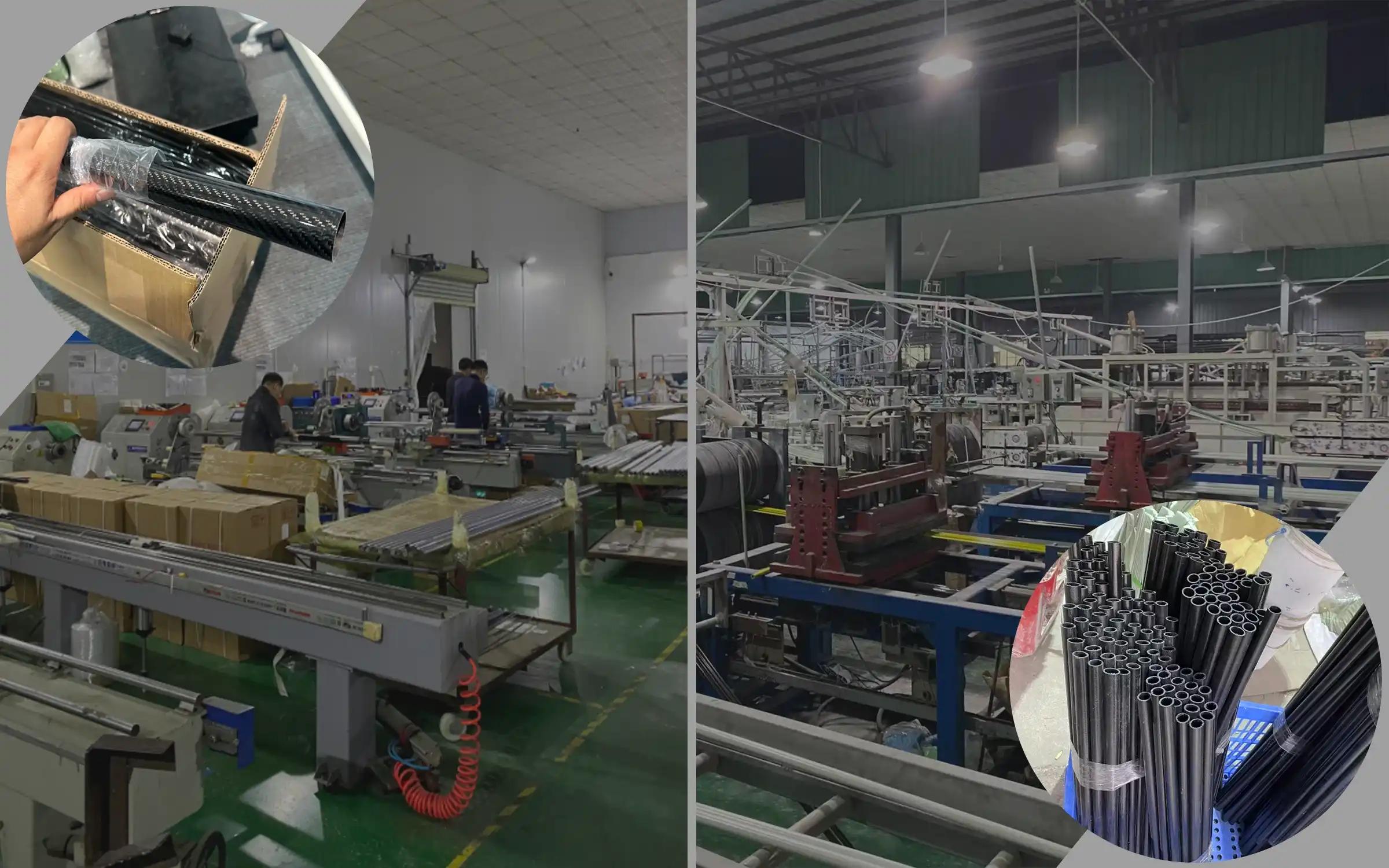 Roll wrapped and pultruded carbon fiber tube production line at YTCarbon manufacturer