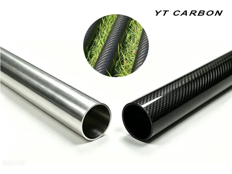 Side by side comparison of carbon fiber and aluminum tent poles showing weight difference