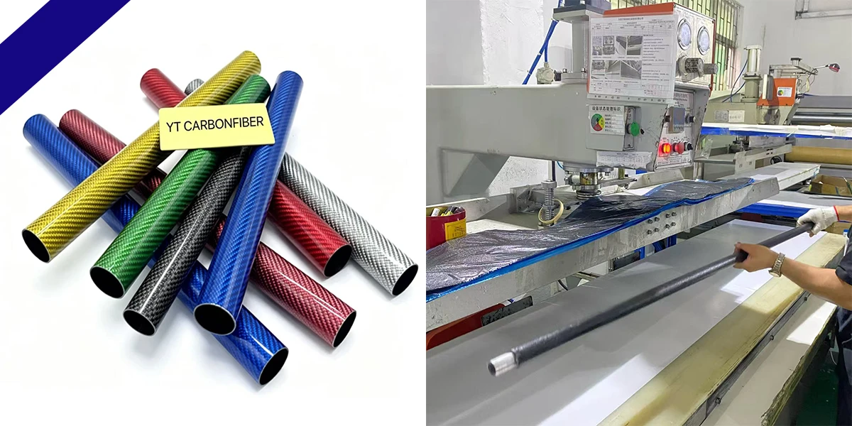 Custom colored and hybrid jacquard carbon fiber tube manufacturing at YT CARBON Shenzhen facility