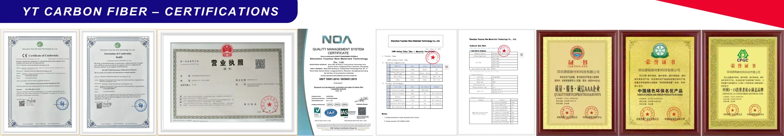 ISO 9001 and RoHS quality certifications for carbon fiber tube manufacturing