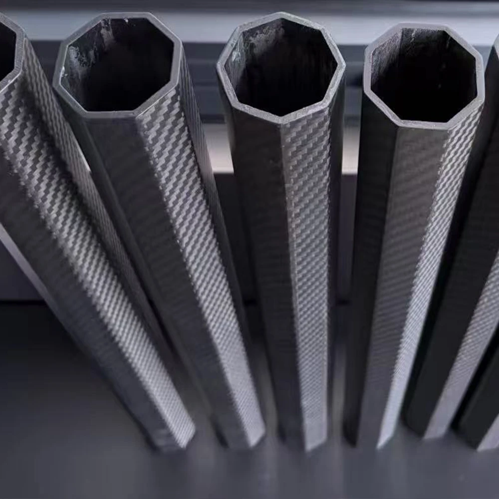 China octagonal carbon fiber tubing surface comparison glossy clear coat versus twill matte