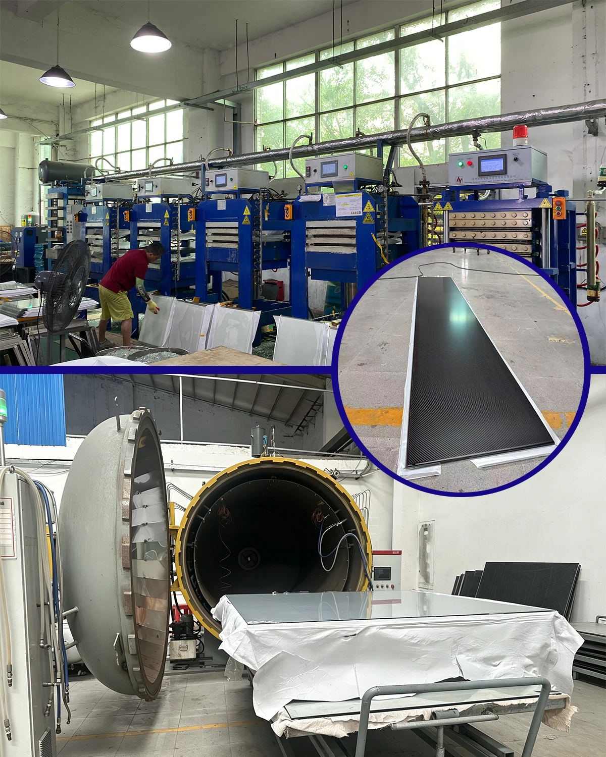 Large format carbon fiber sheet hot press at YTCarbon factory